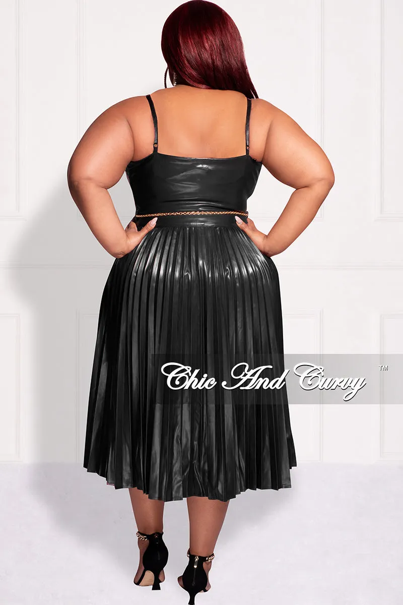 Final Sale Plus Size Faux Leather Faux Wrap Spaghetti Strap Pleated Dress in Black