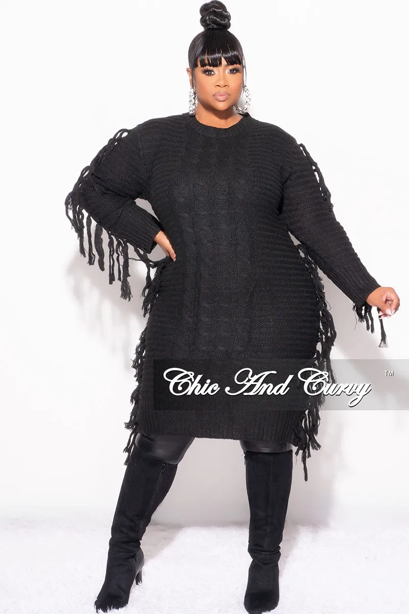 Final Sale Plus Size Fringe Sweater Dress in Black