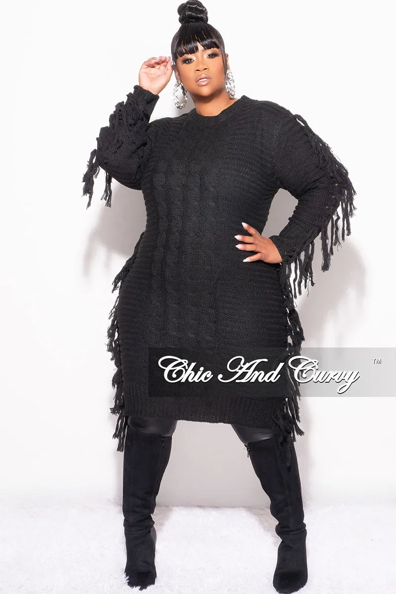 Final Sale Plus Size Fringe Sweater Dress in Black