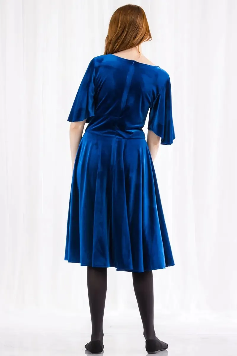 Fit & Flare Velvet Dress in Royal Blue by Tulip B. - Size M