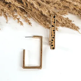 Gold Rectangle Hoops with Cow Hide Inlay in Brown Dotted