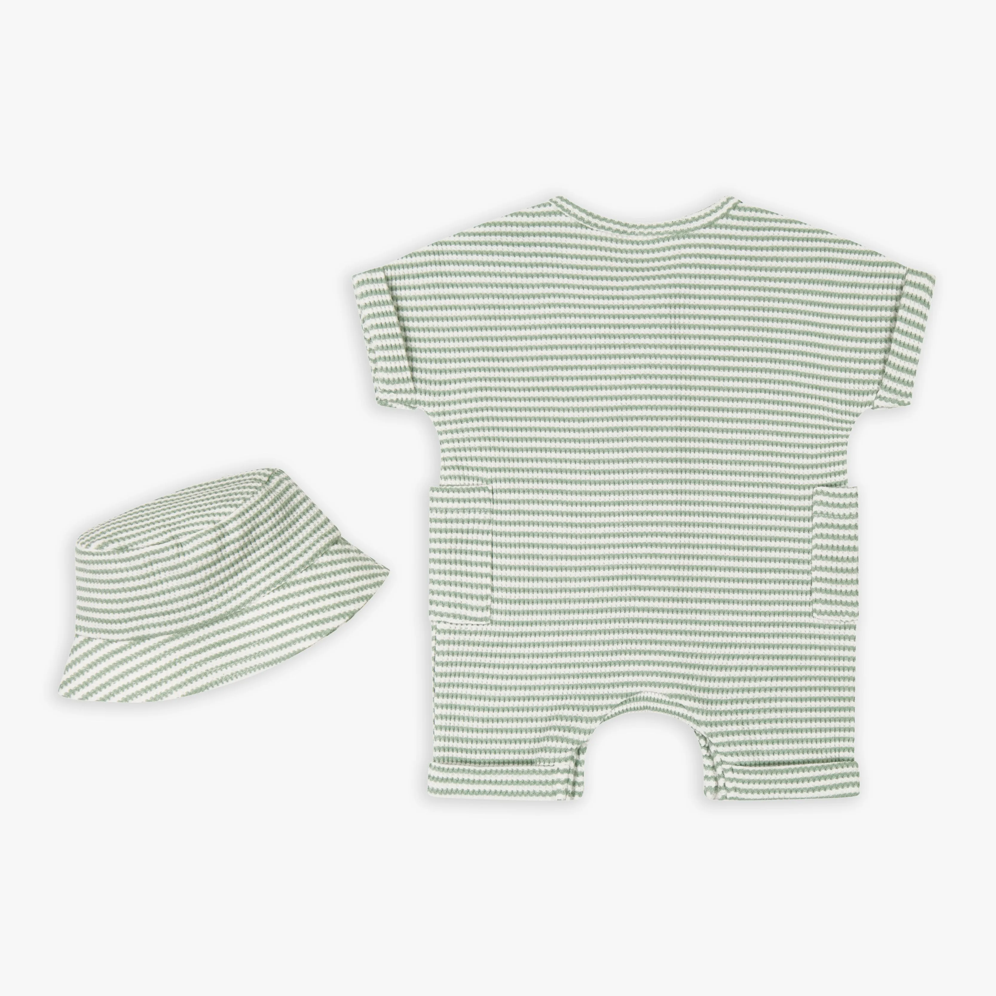 Green Stripe Waffle Romper & Hat