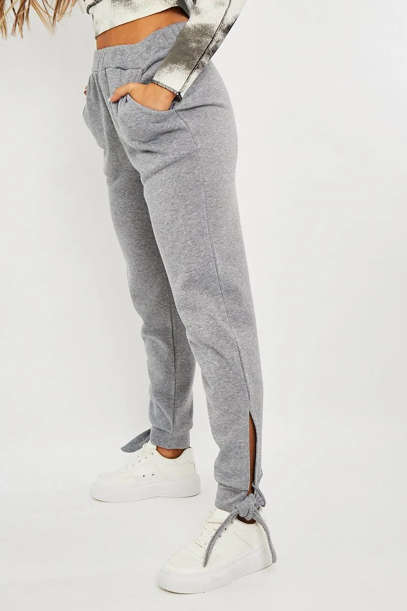 Grey Ankle Tie Detail Joggers - Elisha