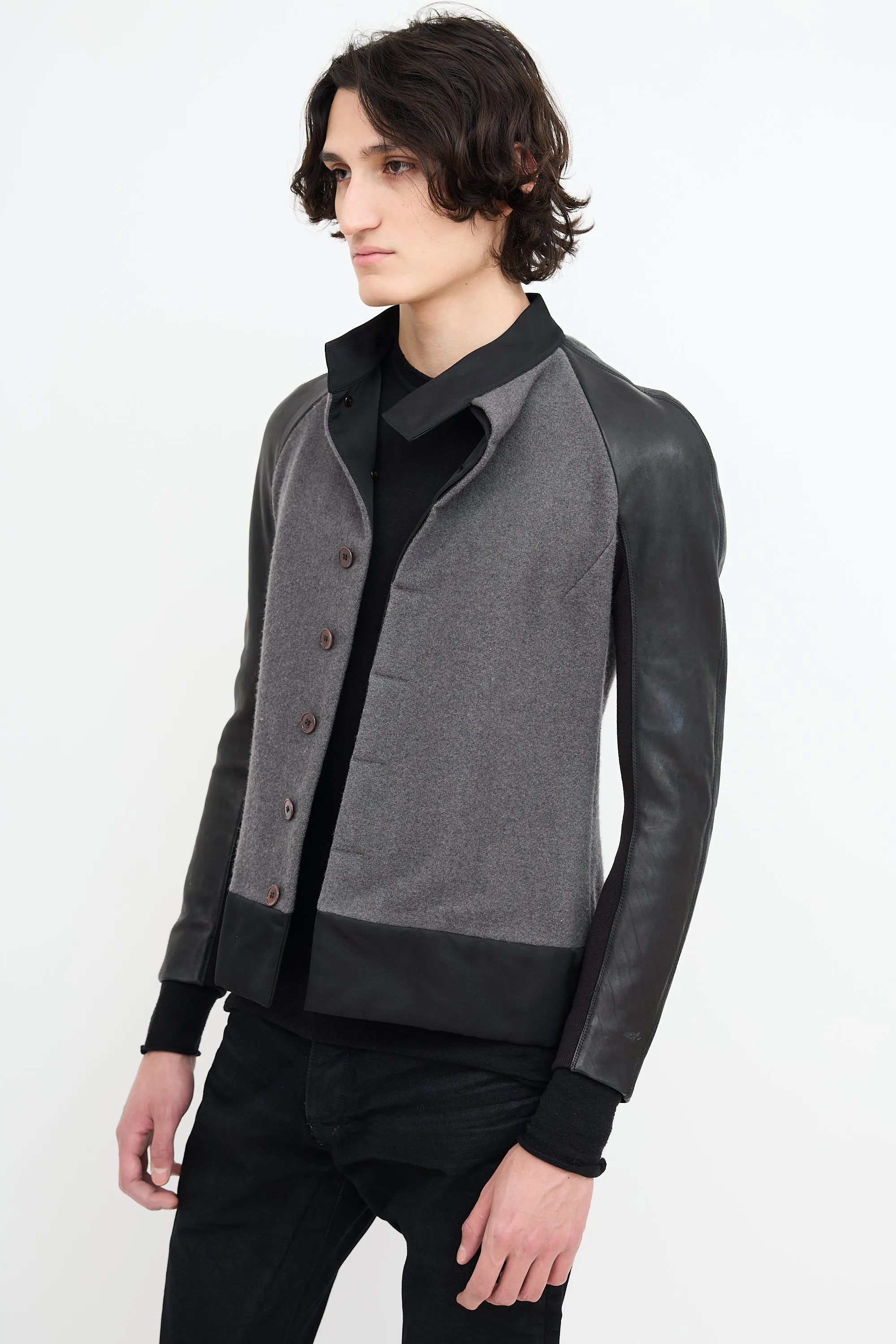 Grey Wool & Black Leather Jacket