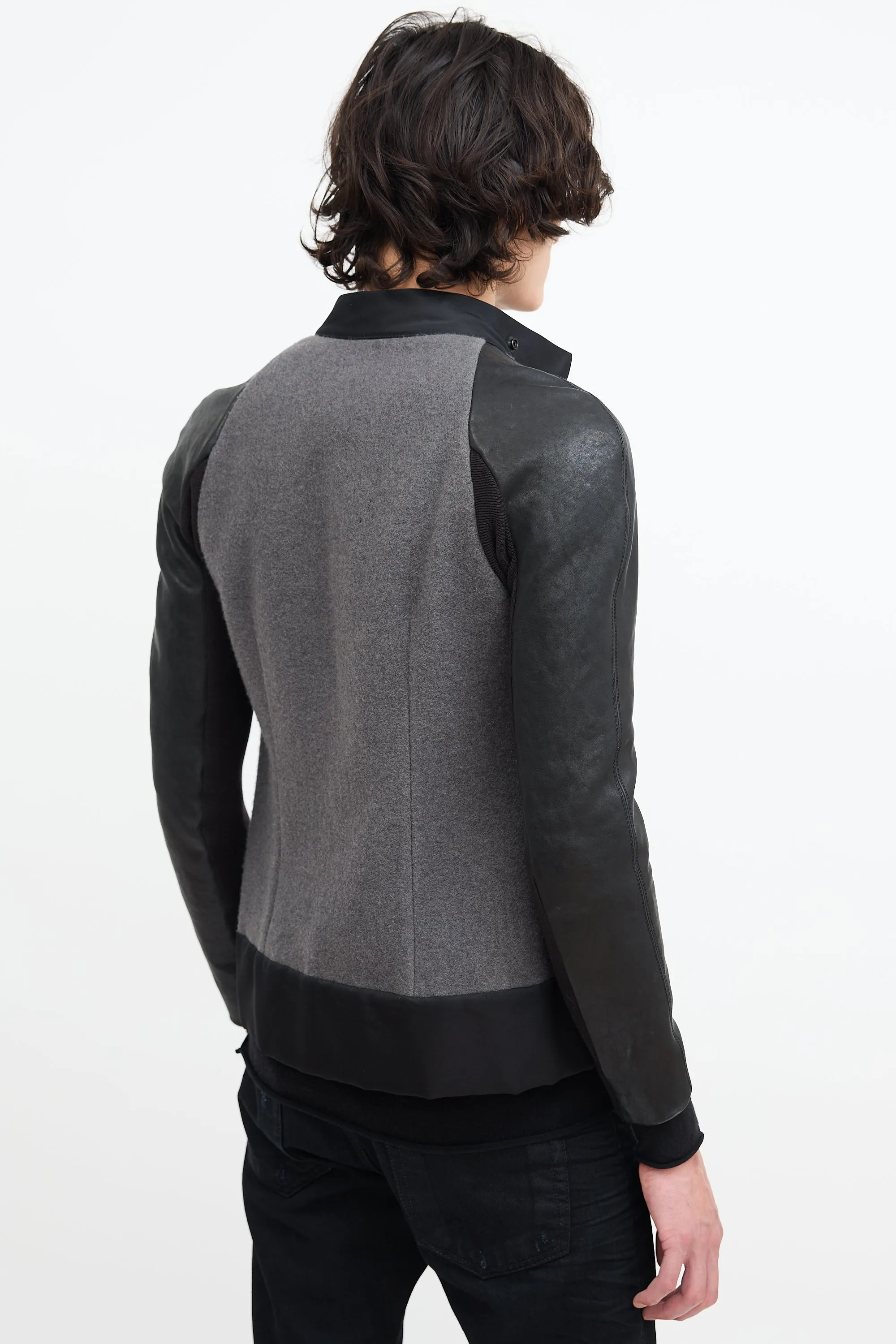 Grey Wool & Black Leather Jacket