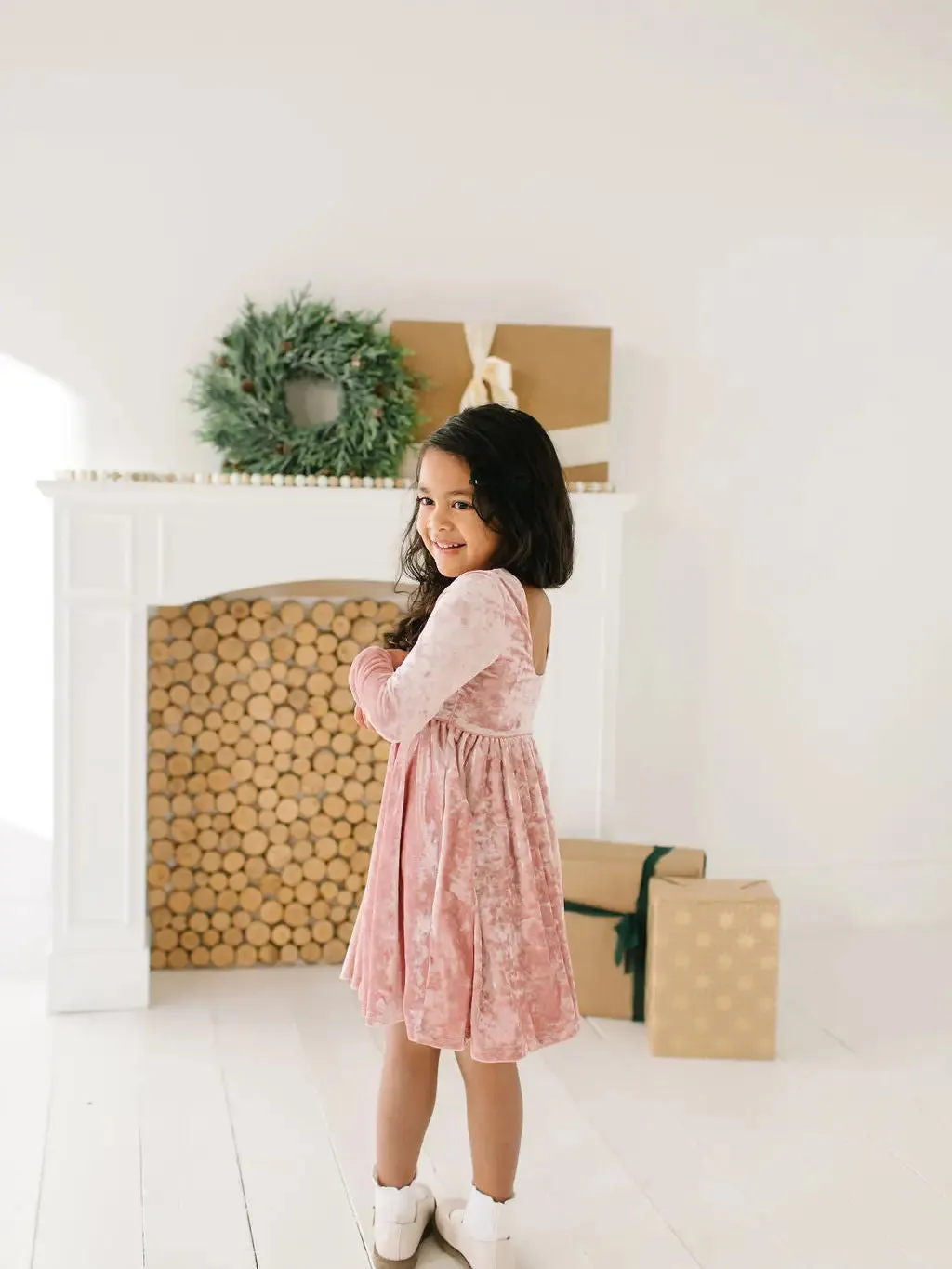 Gwendolyn Dress in Crushed Blush Velvet