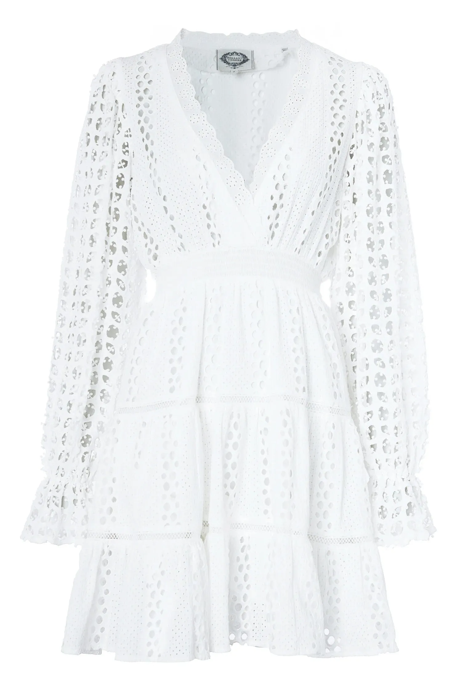 Holland Cooper Broderie Lace V Neck Dress in White