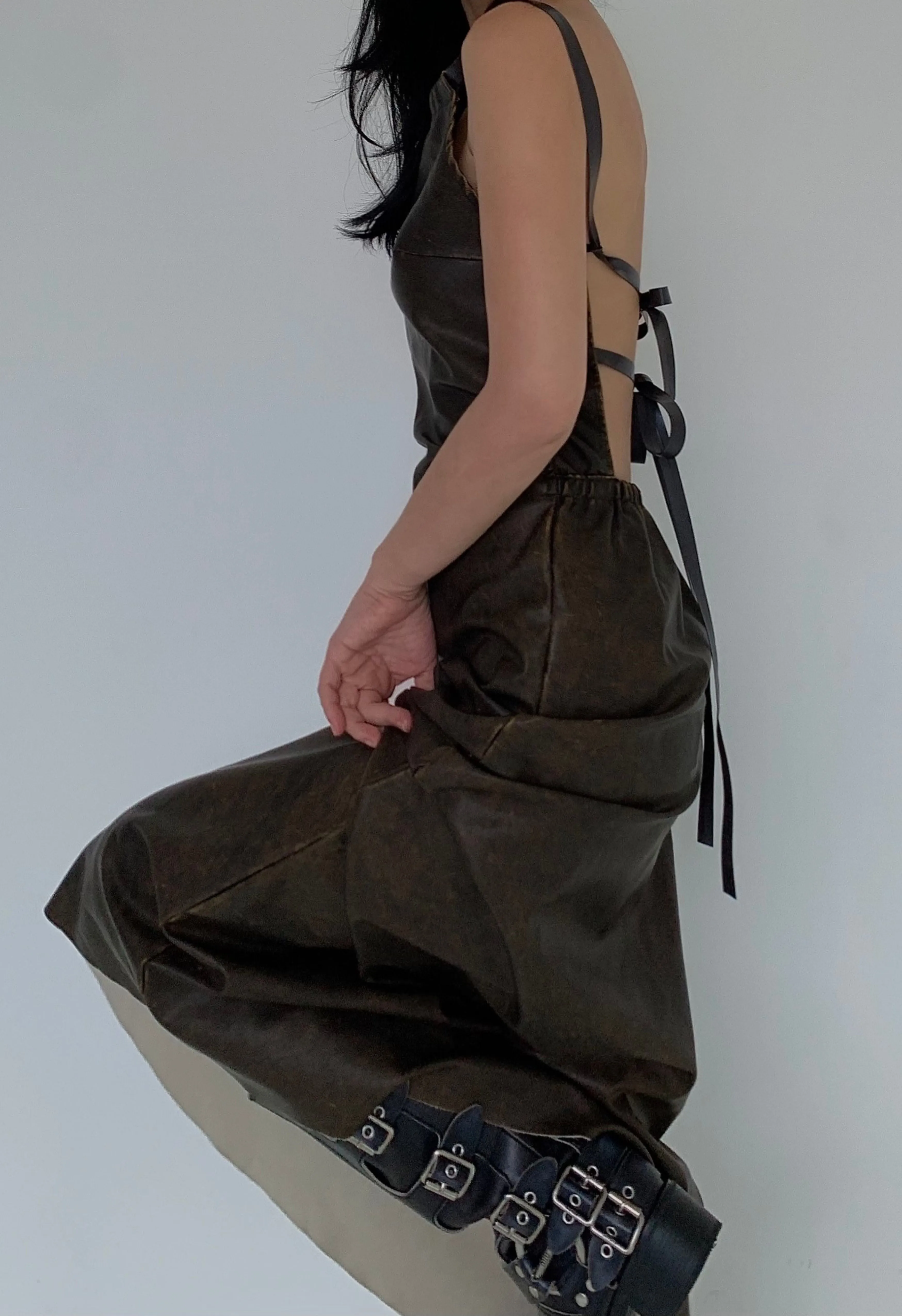 Ingrid Dress In Brown Leather