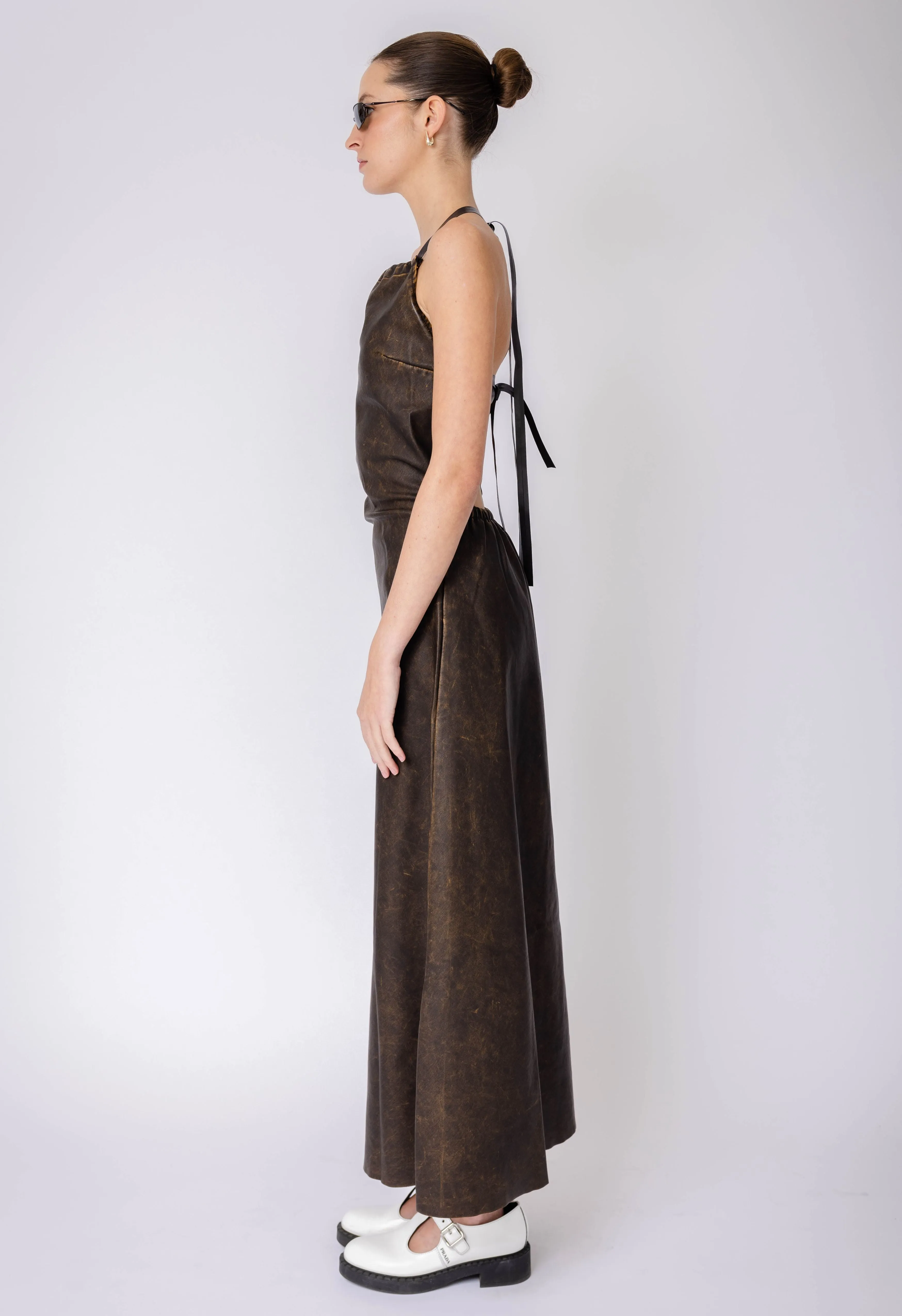 Ingrid Dress In Brown Leather