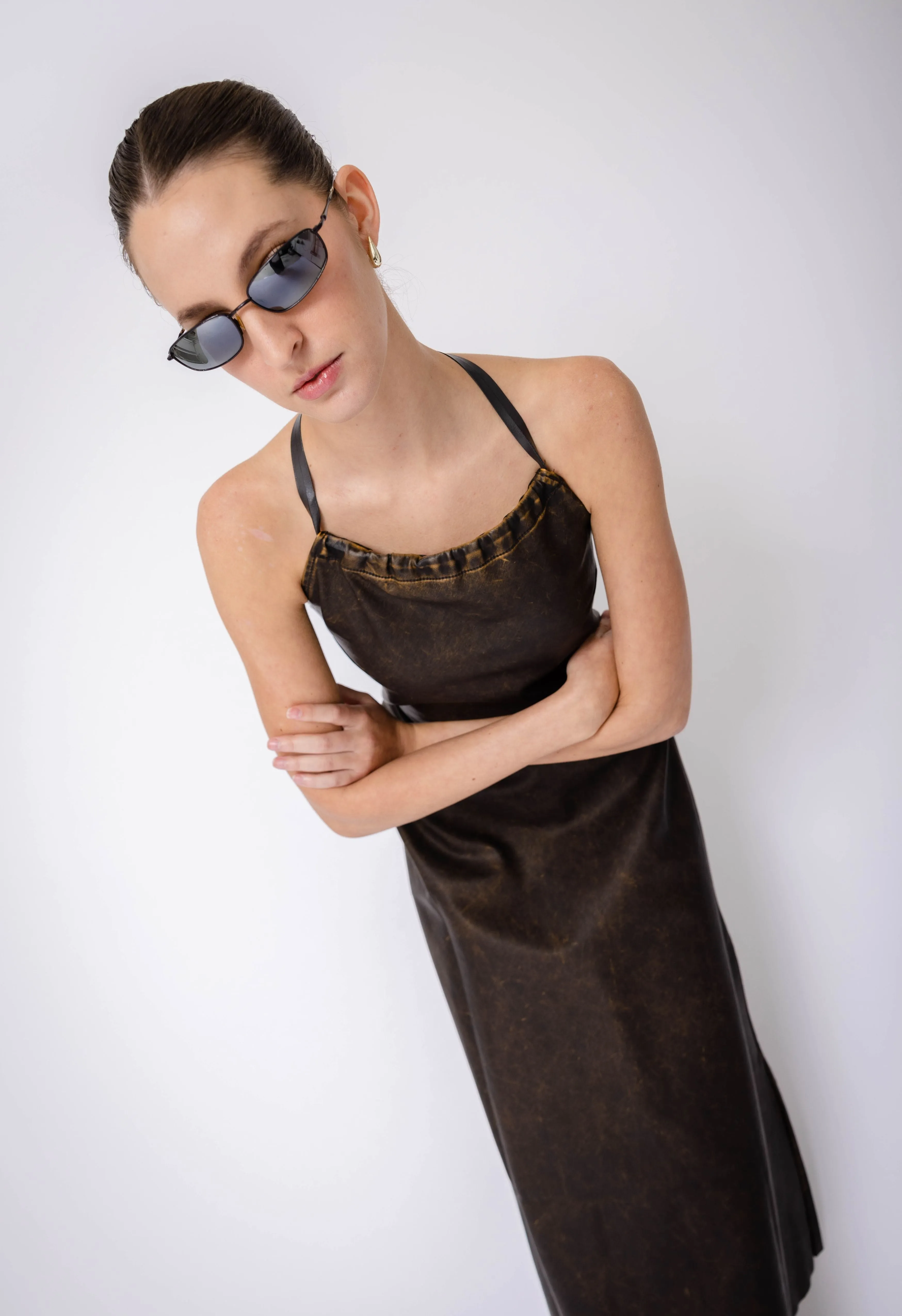 Ingrid Dress In Brown Leather