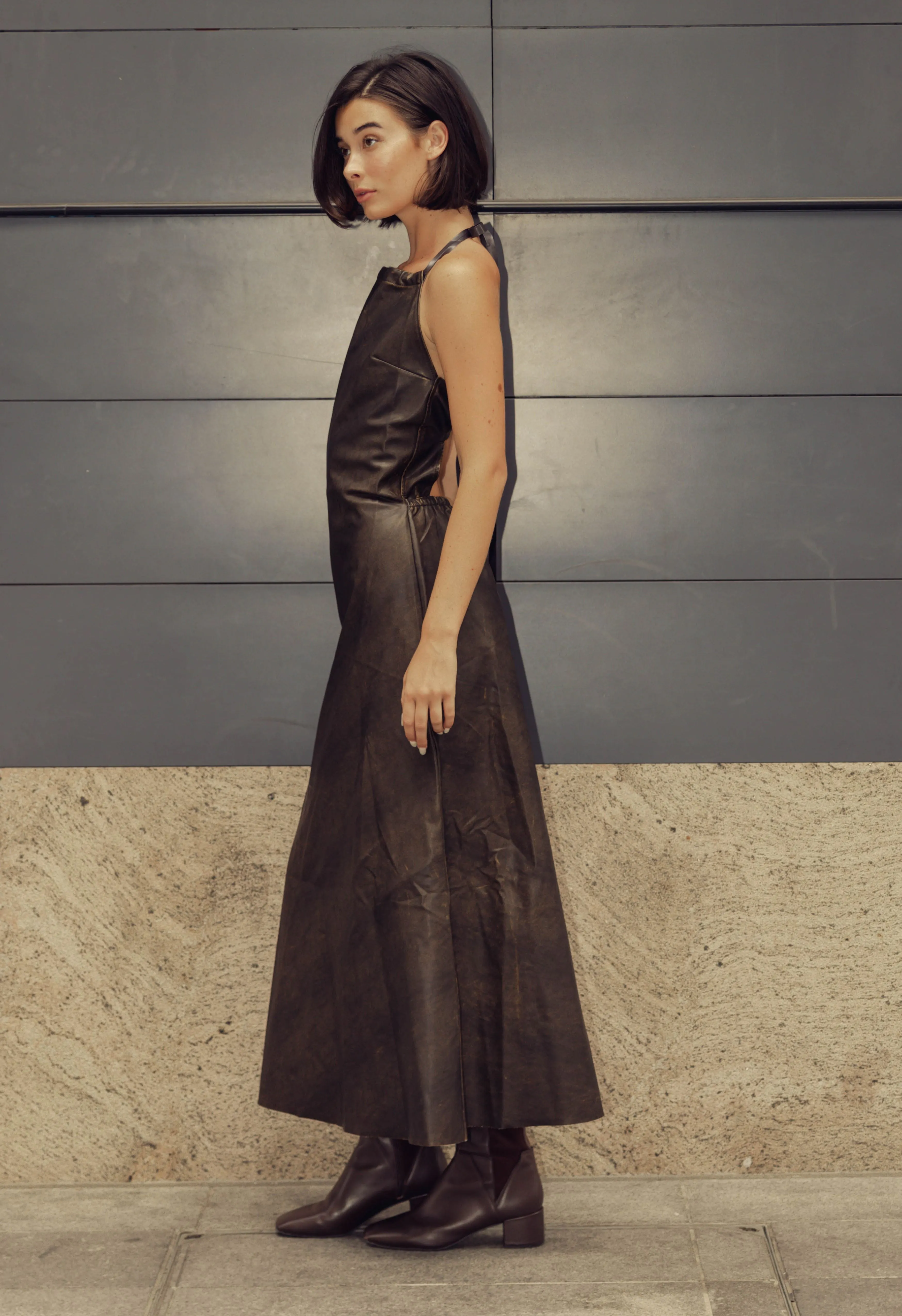 Ingrid Dress In Brown Leather