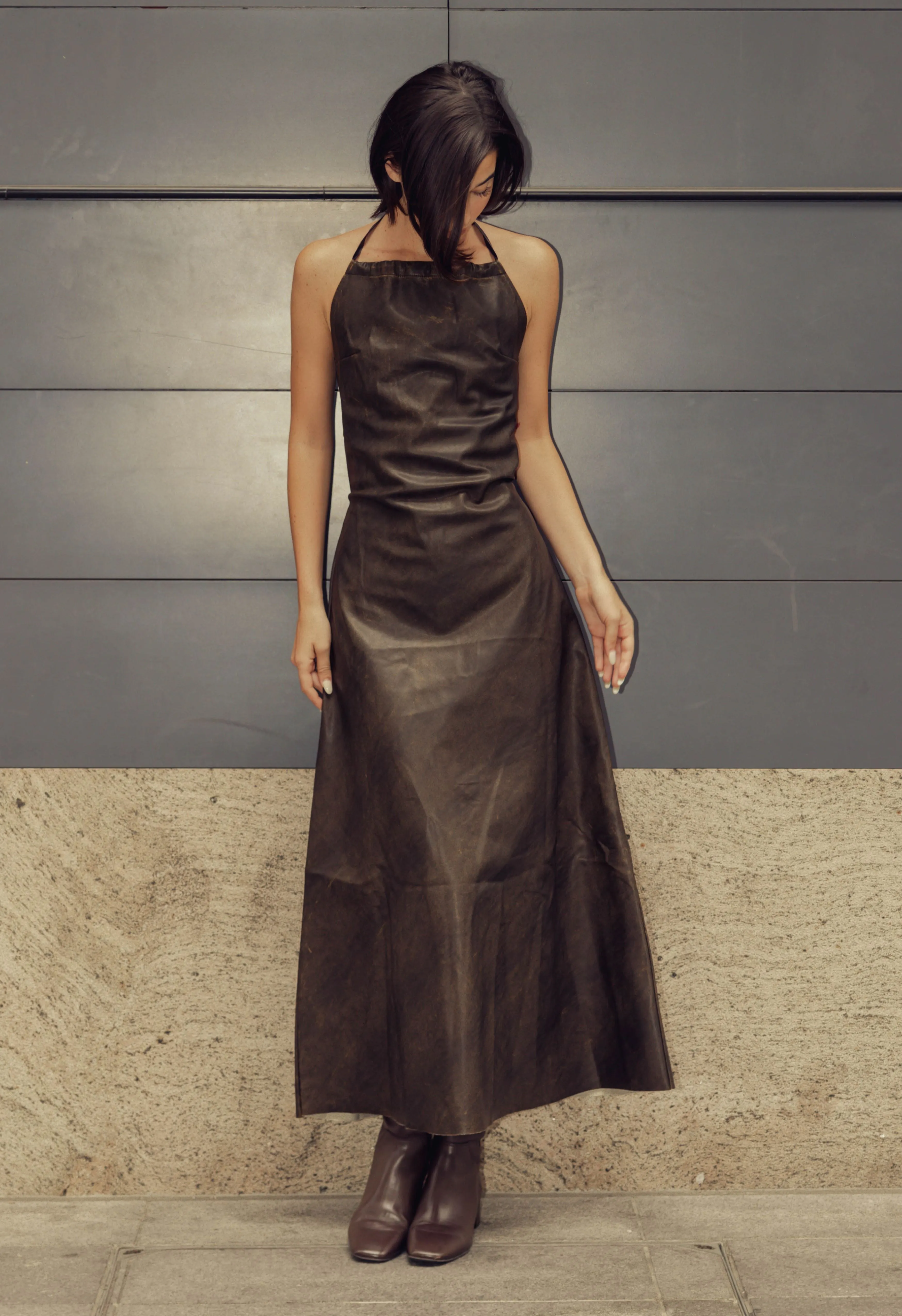 Ingrid Dress In Brown Leather