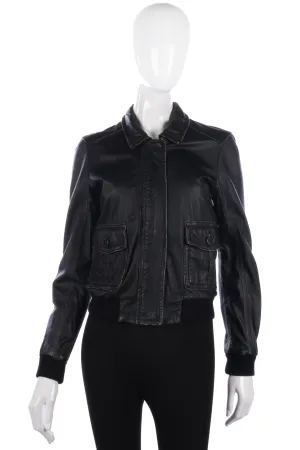 J Crew Soft Leather Bomber Jacket Black UK 8