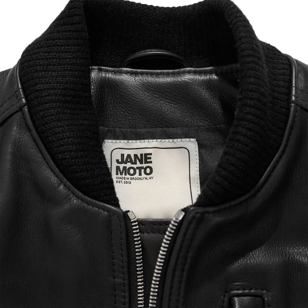 Jane Motorcycles Marcy Leather Bomber Jacket in Black