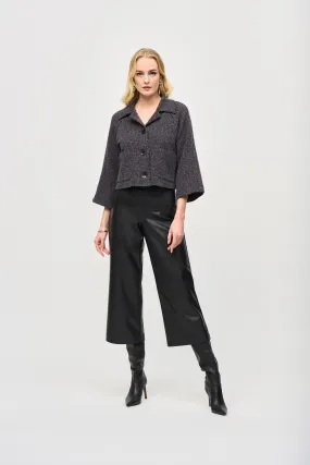 Joseph Ribkoff High Rise Wide Leg Cropped Faux Leather Trouser Black