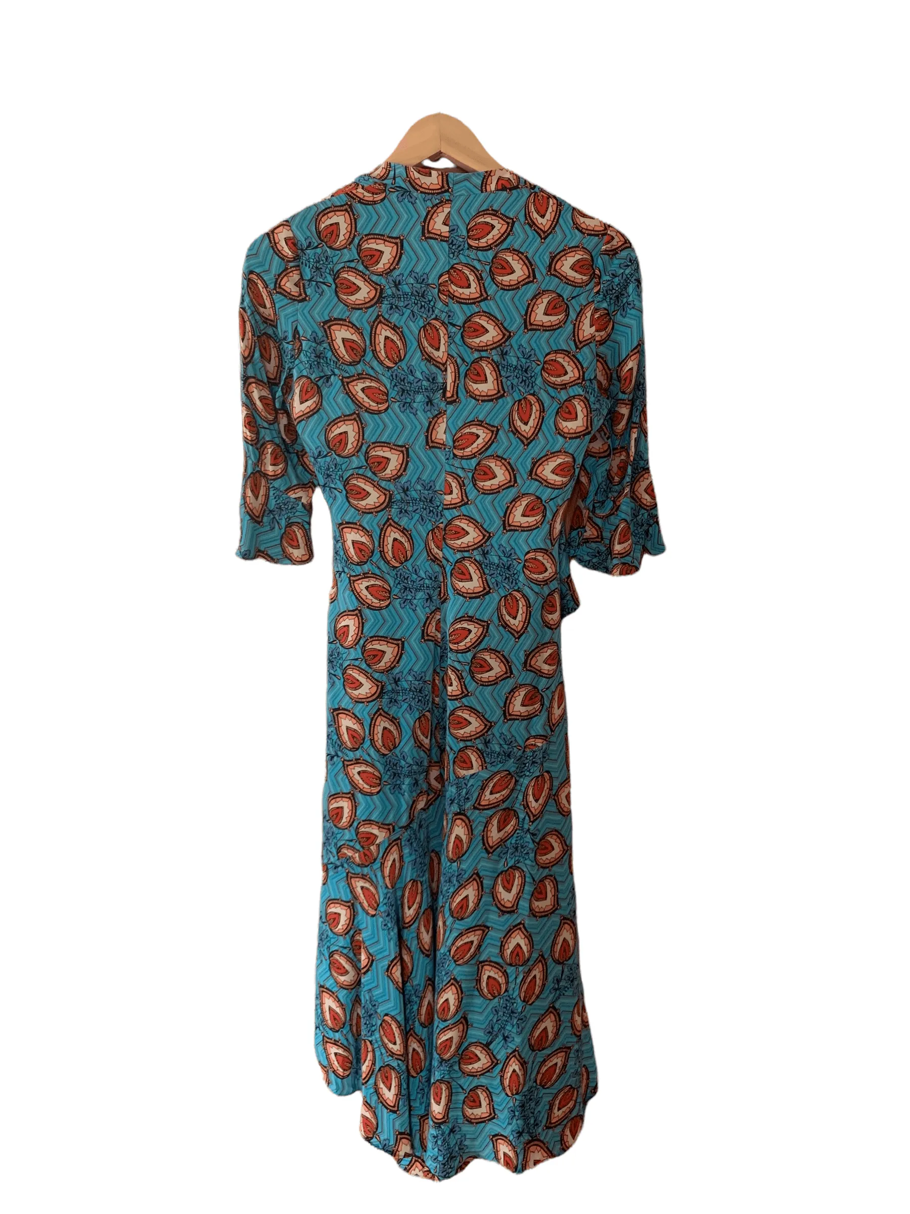 Karen Miller Silk Wrap Style Dress Blue UK Size 10