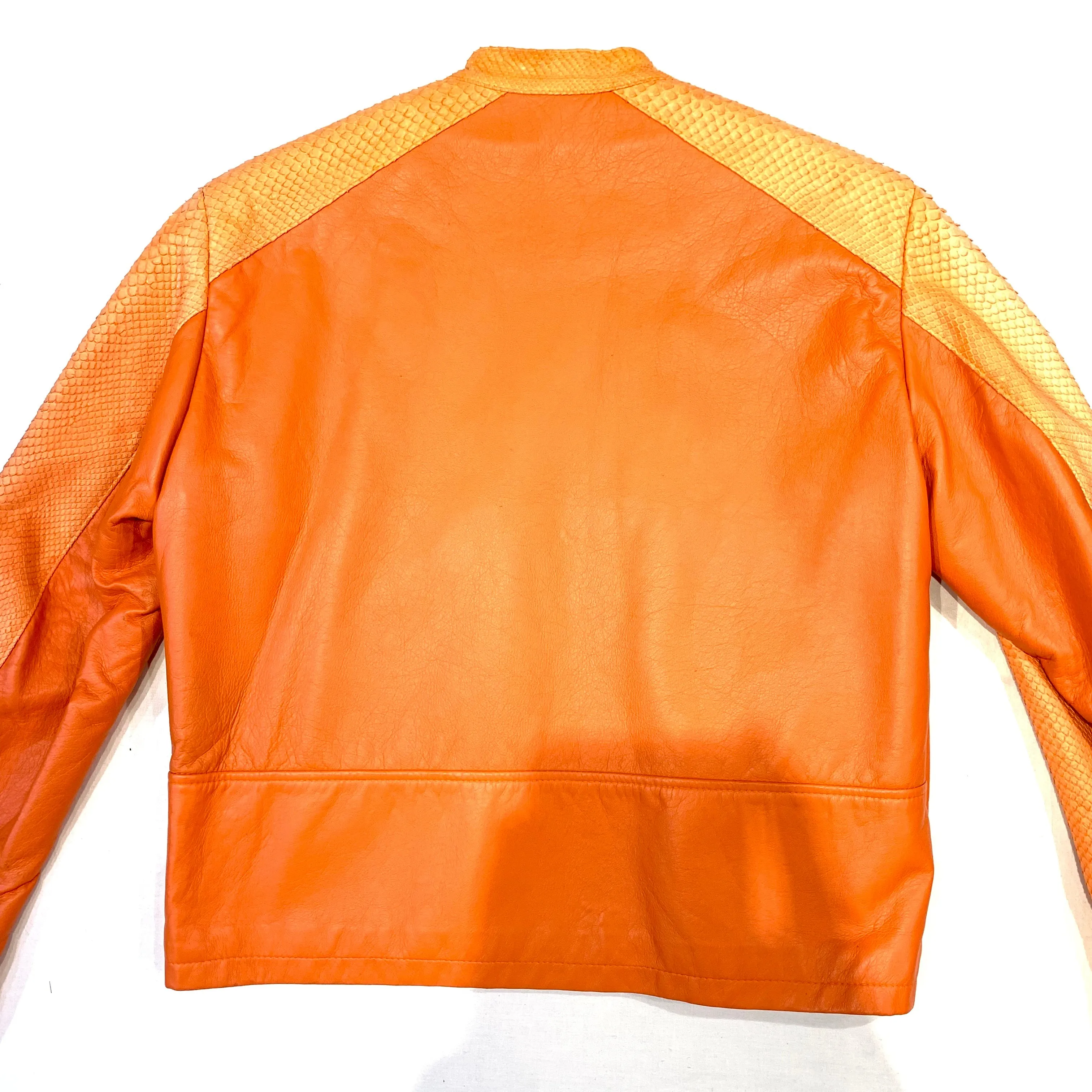 Kashani Orange Full Python Sleeve Bomber Jacket