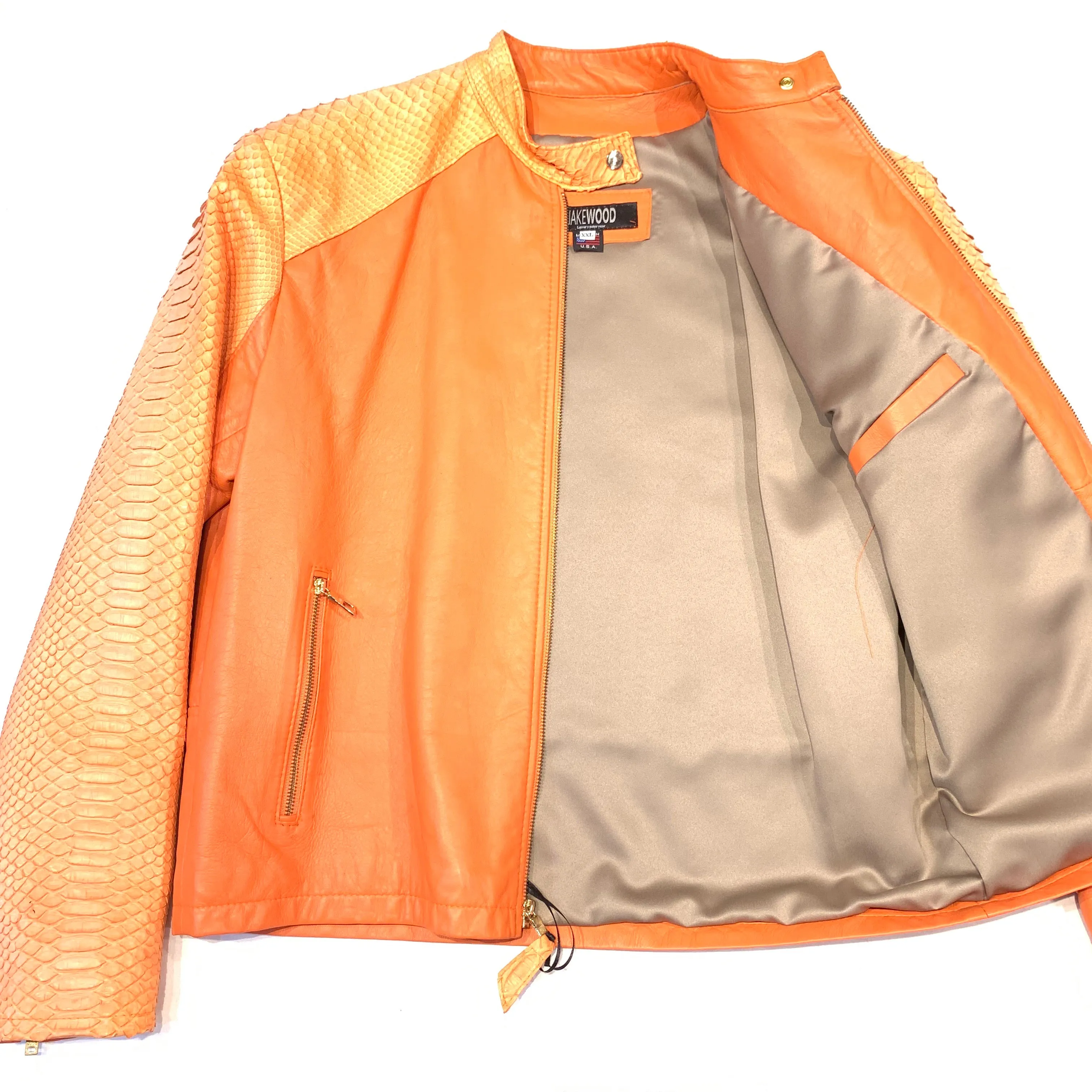 Kashani Orange Full Python Sleeve Bomber Jacket