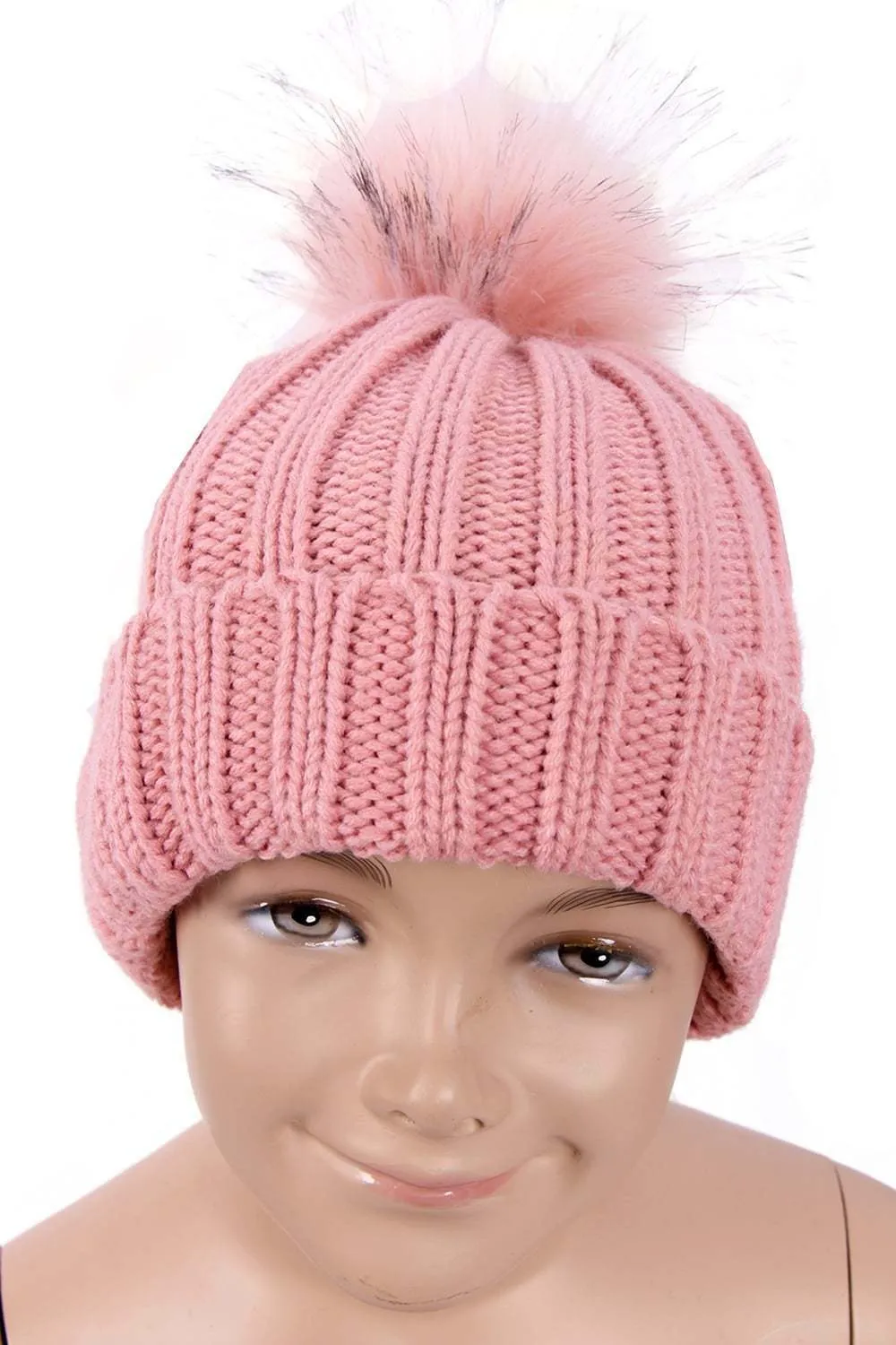 KID Detachable Faux Fur Bobble Pom Pom Hat