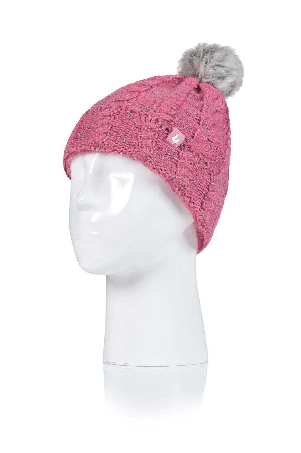 Kids' Cable Knit Roll Up Pom Pom Hats