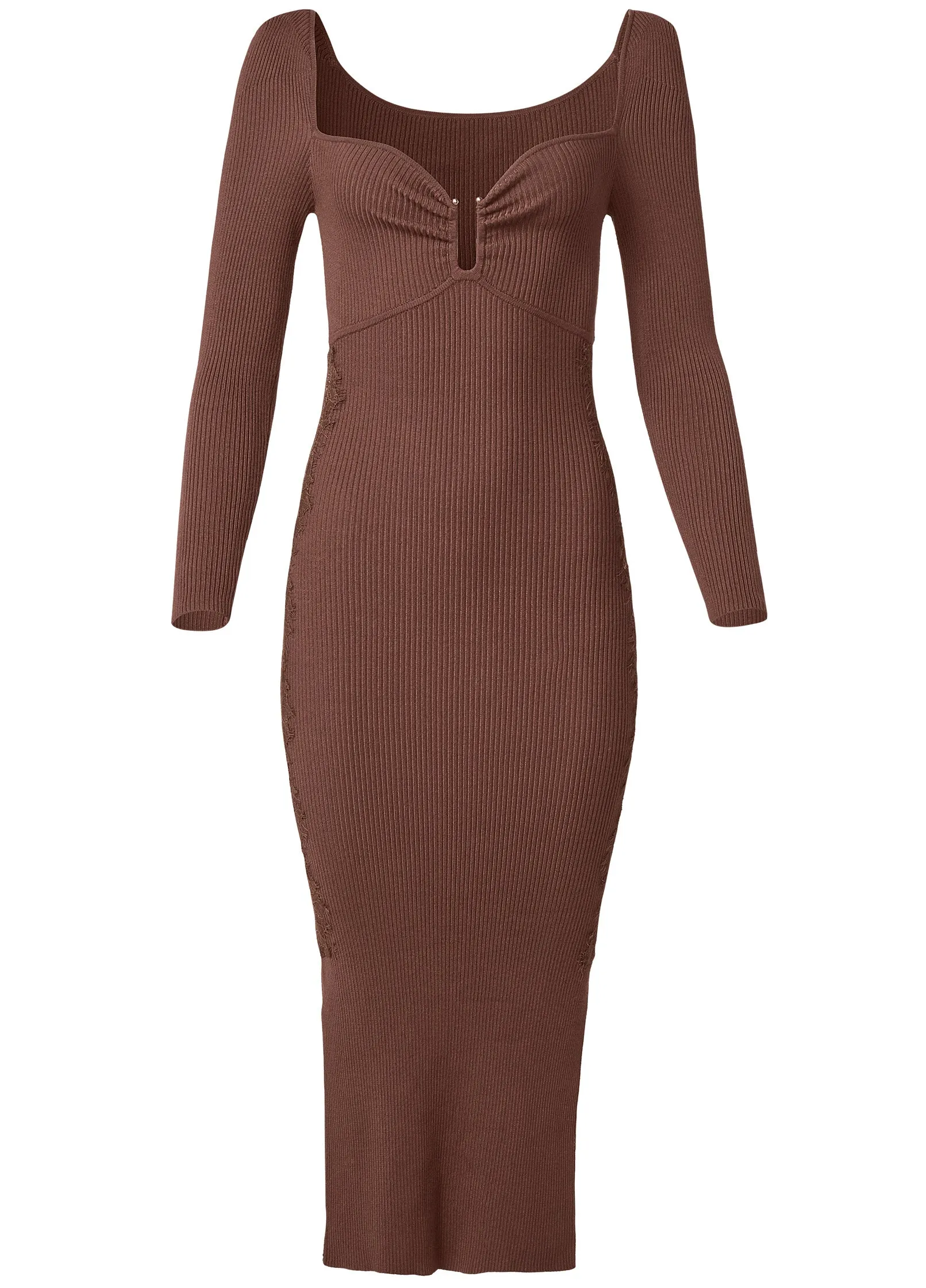 Lace Detail Sweater Dress  - Brown