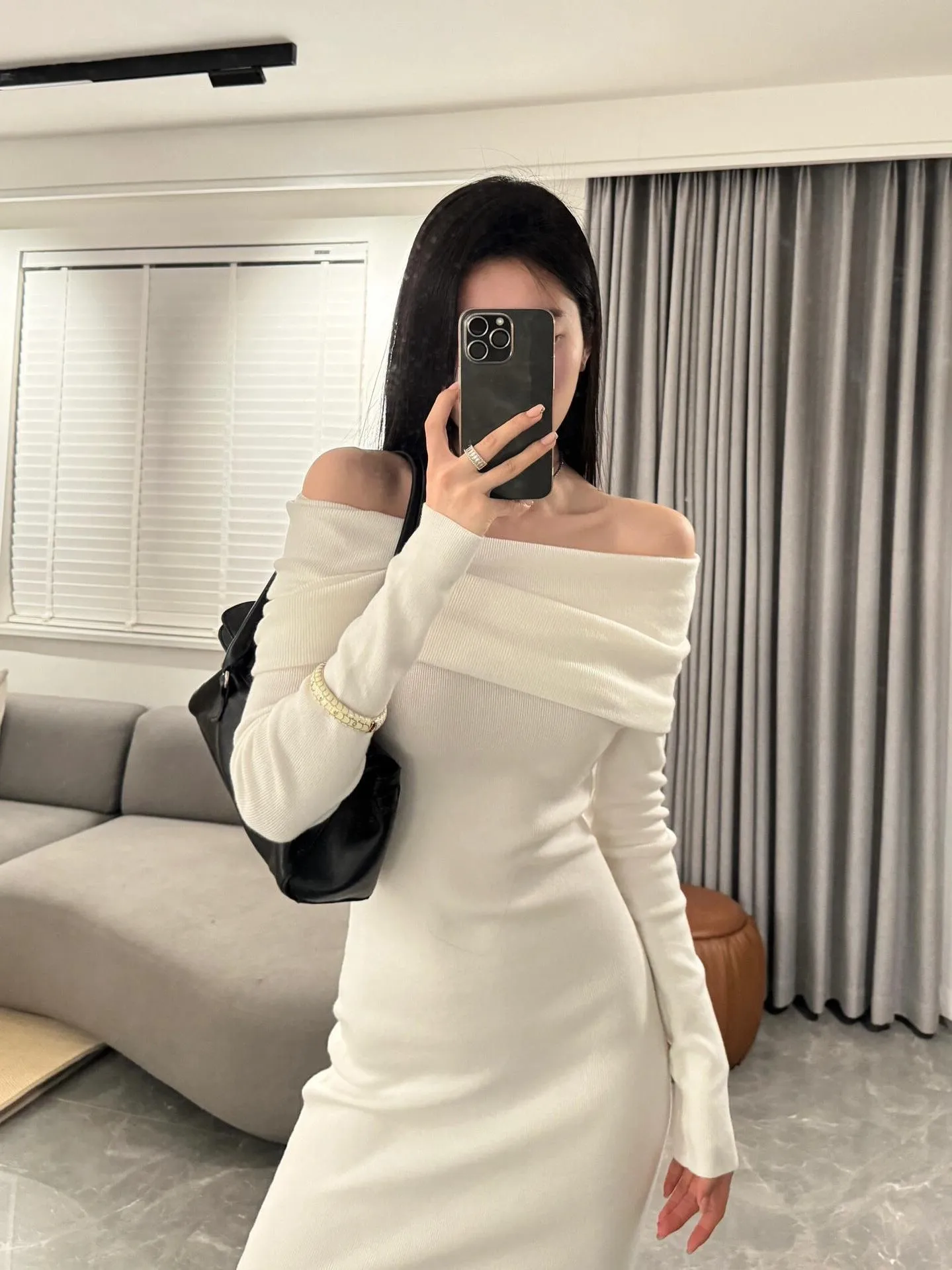 Lanfubeisi long sweater dress outfit Niche Design Sexy off-Shoulder Slim-Fit Sheath Elegant Long Skirt off-Shoulder Bottoming Knitted Dress