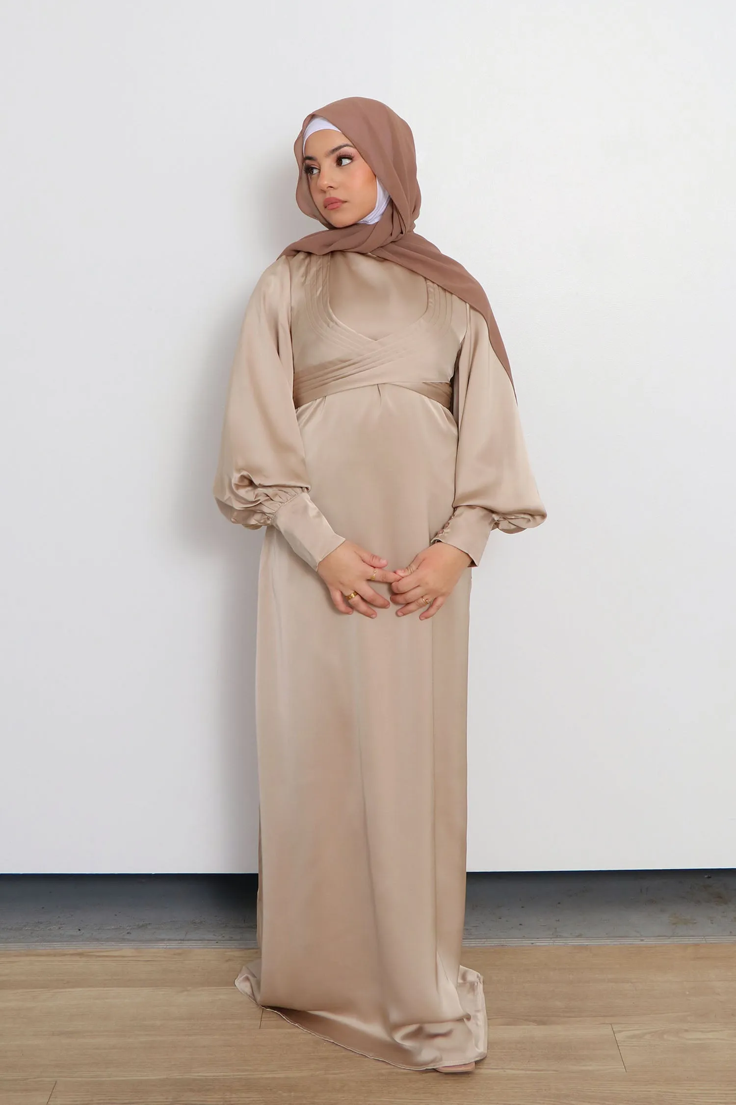 Laura Wrap Satin Dress- Blush Gold