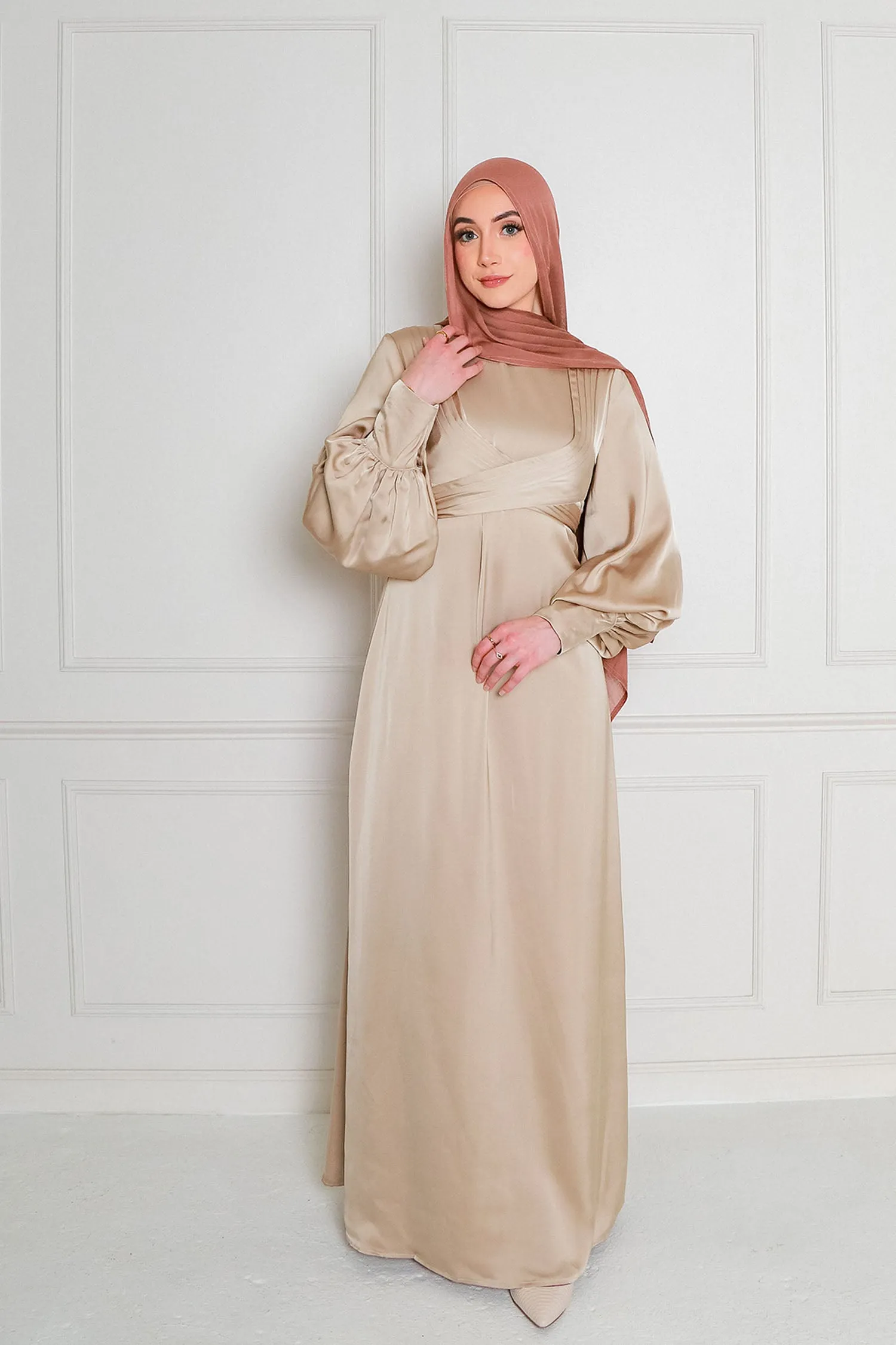 Laura Wrap Satin Dress- Blush Gold