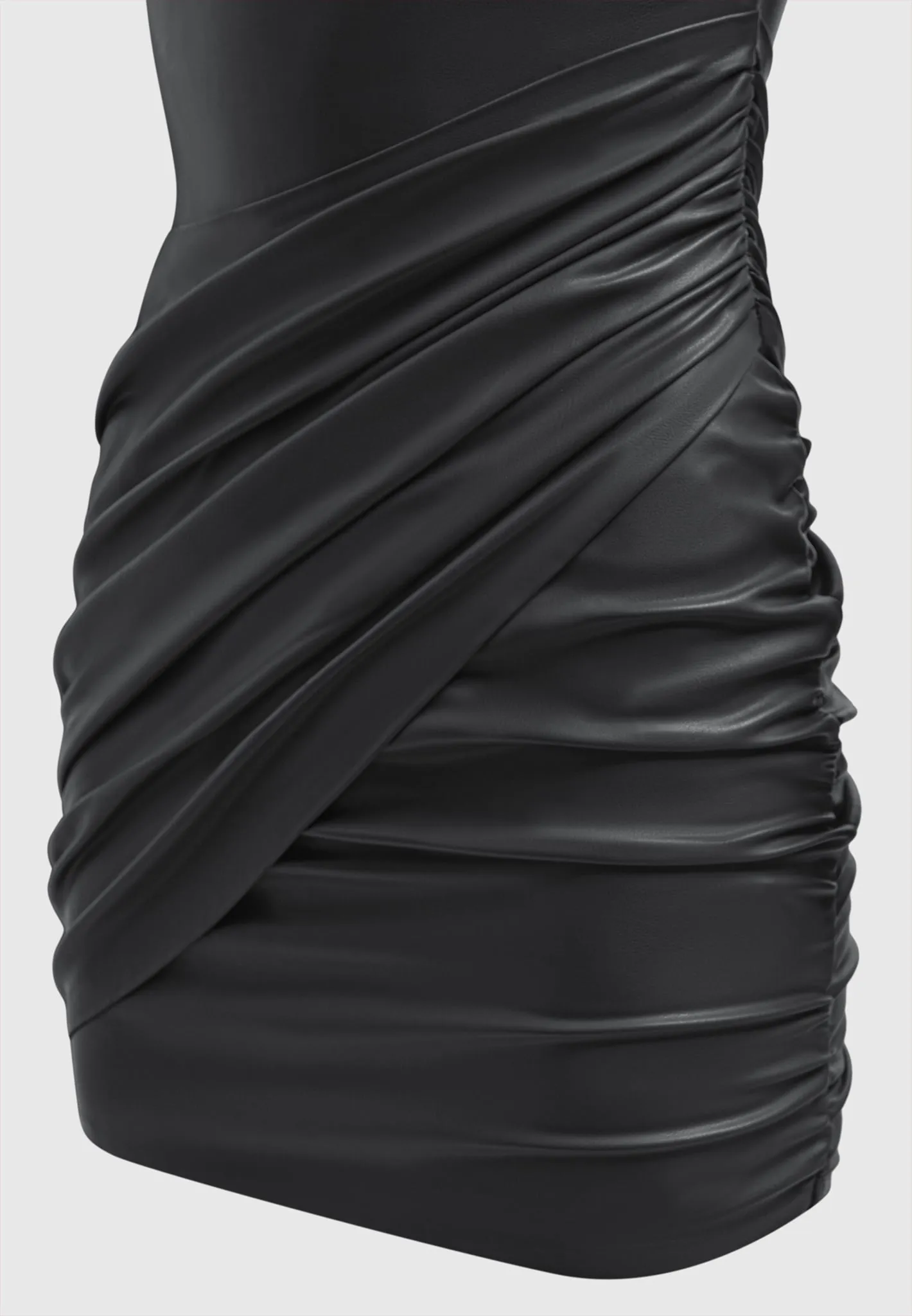 Leather Gathered Dress - Black