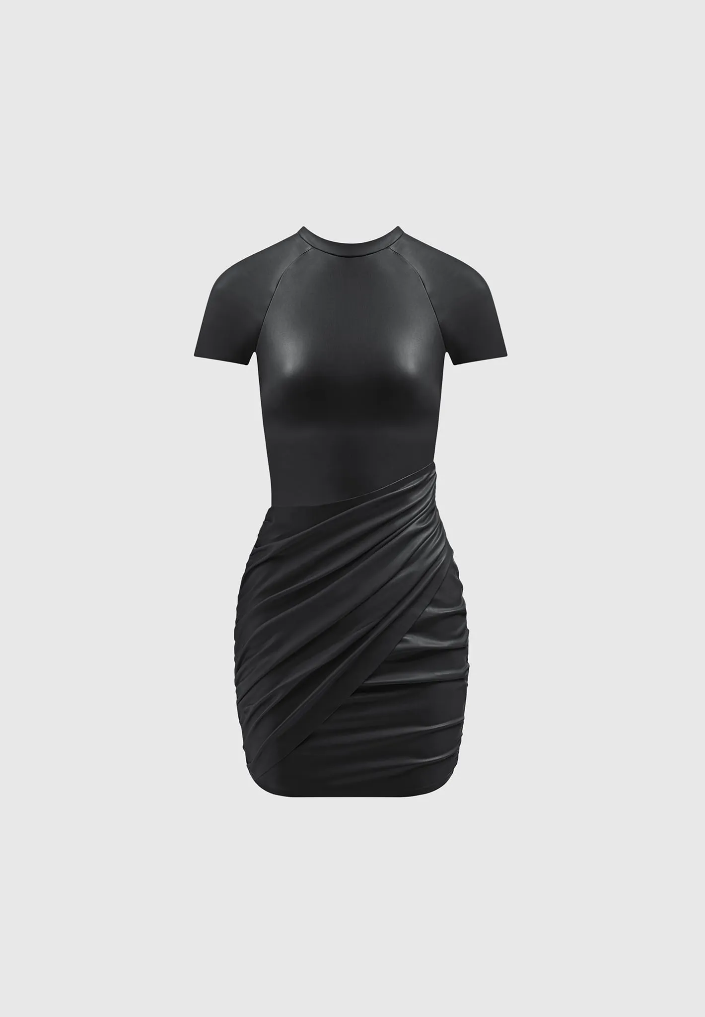 Leather Gathered Dress - Black