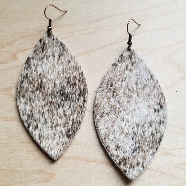 Leather Oval Earring-Tan, Brown, White Hair on Hide