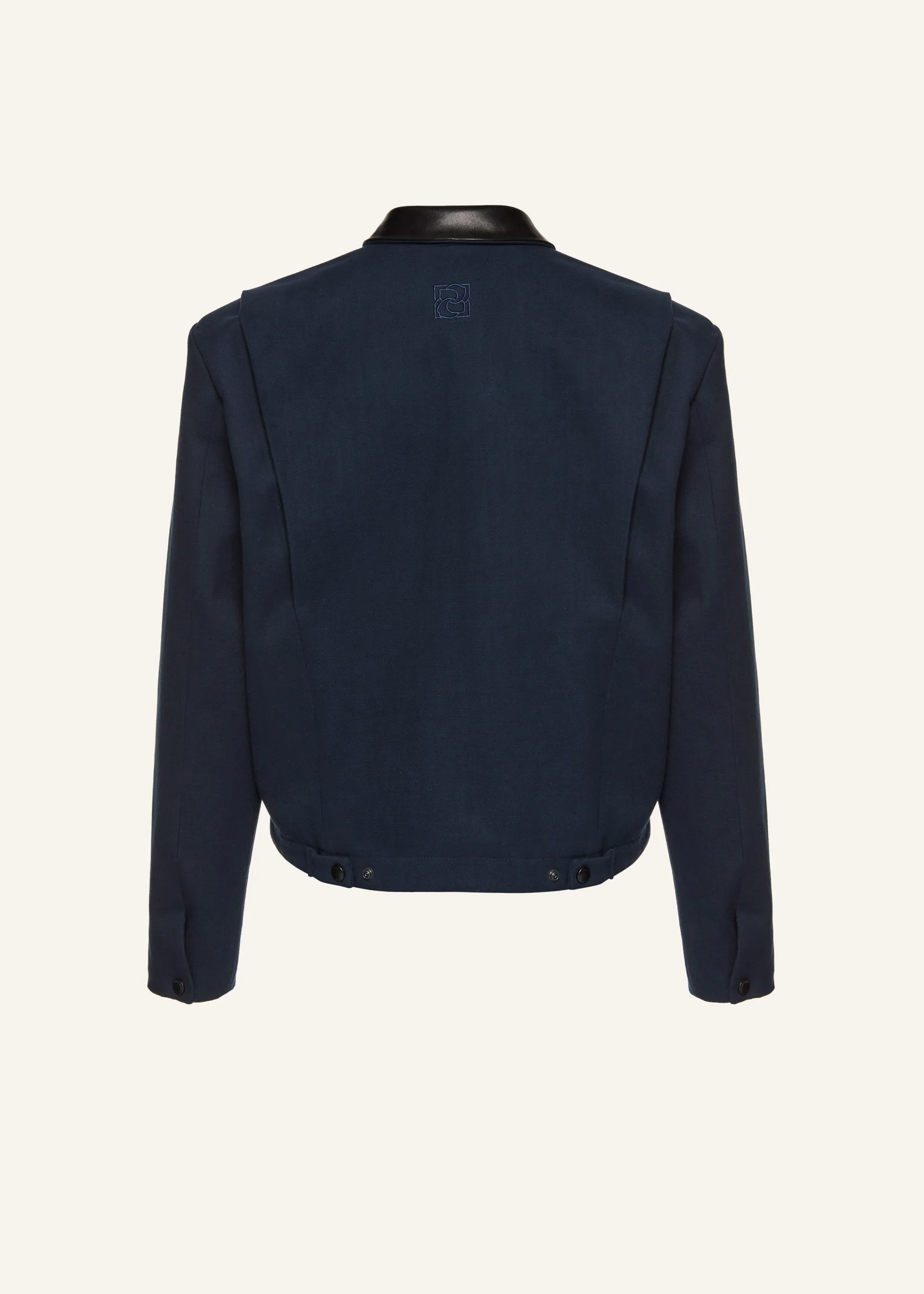 Leather trim bomber jacket in navy