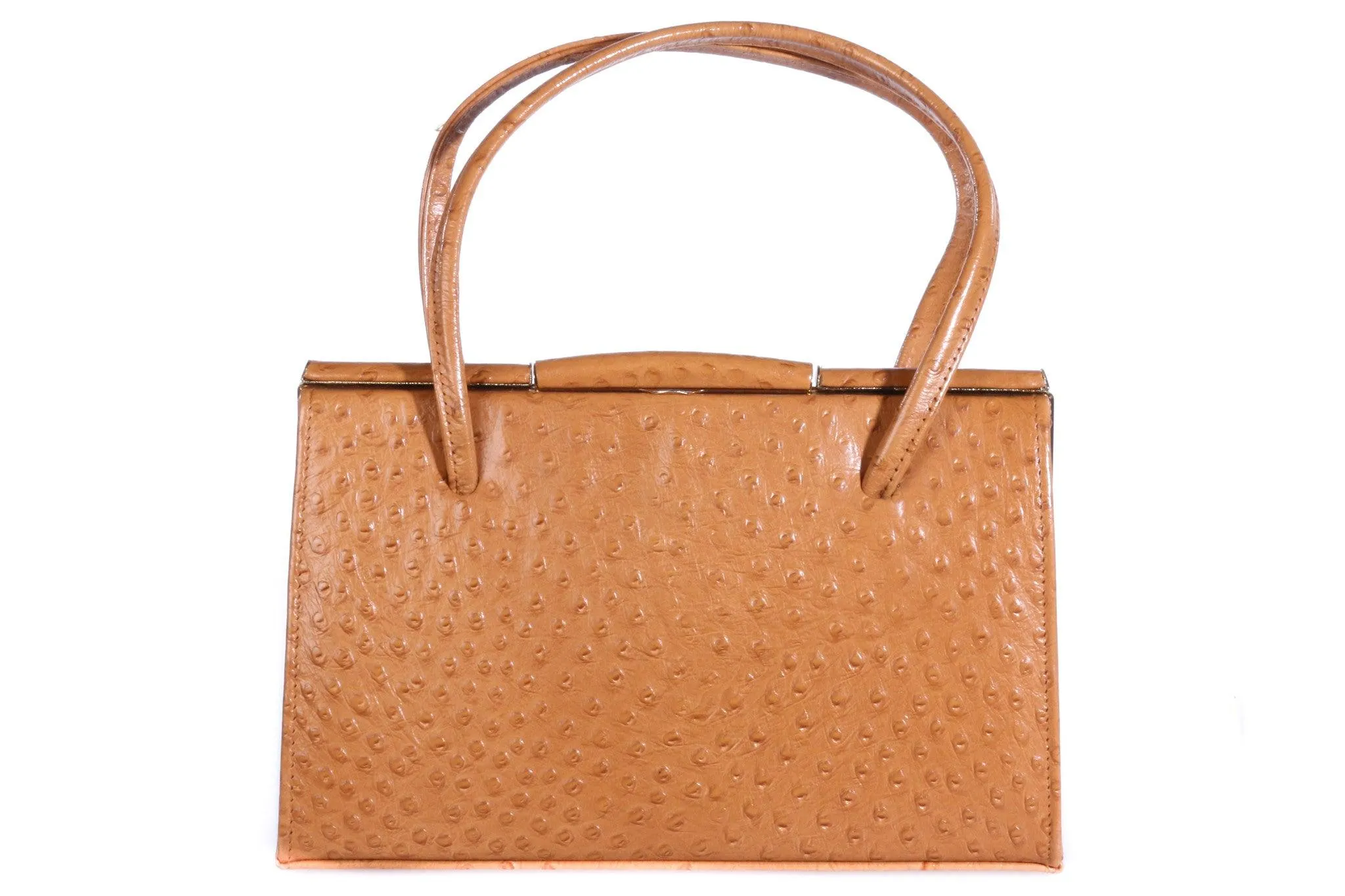 Light Brown Ostrich Effect Leather Vintage Handbag