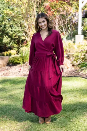 Long Sleeve Ruffle Wrap Dress | Mahogany | FINAL SALE