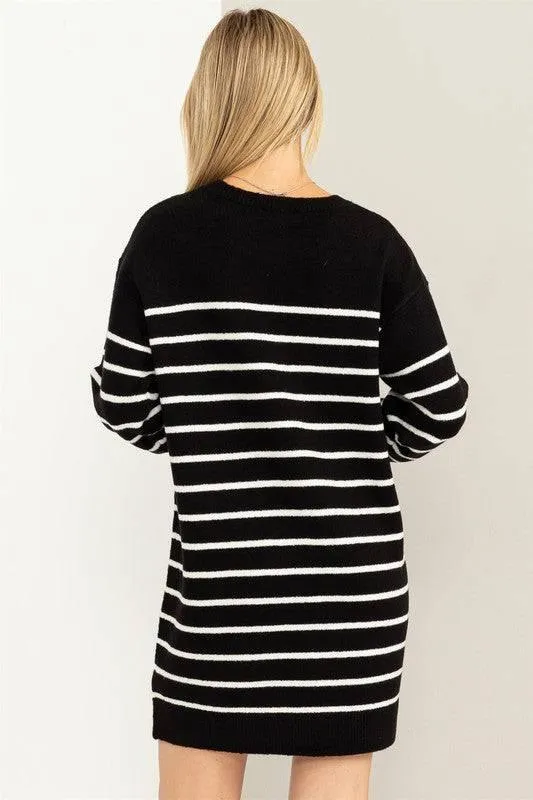 Long sleeved striped loose fit sweater dress