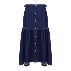 Loose Irregular Denim Skirt For Women High Waist A Line Solid Minimalist Ruched Streetwear Long Skirts Female Style