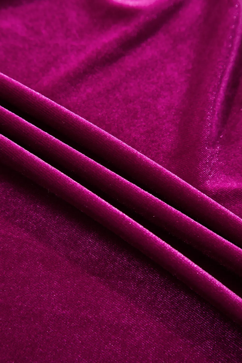 Magenta   Velvet Short Sleeve Shirred Waist Tiered Maxi Dress