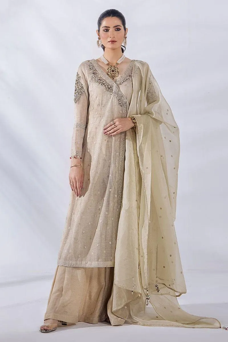 Malook - Anna - Fawn - Zari Net Silk - Embroidered - 3 Piece