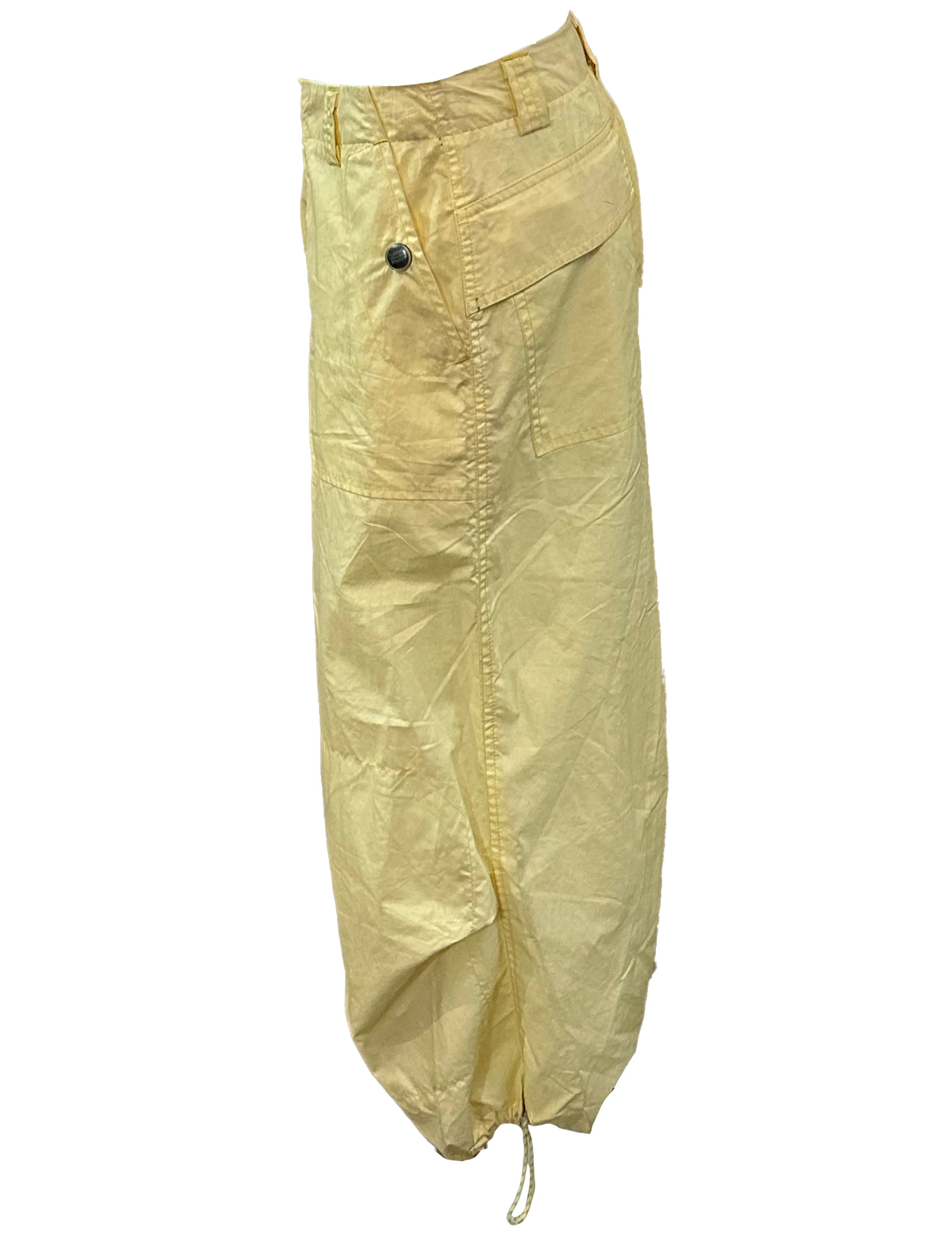 Marithe and Francois Y2K Pale Yellow Nylon Cropped Cargo Pants