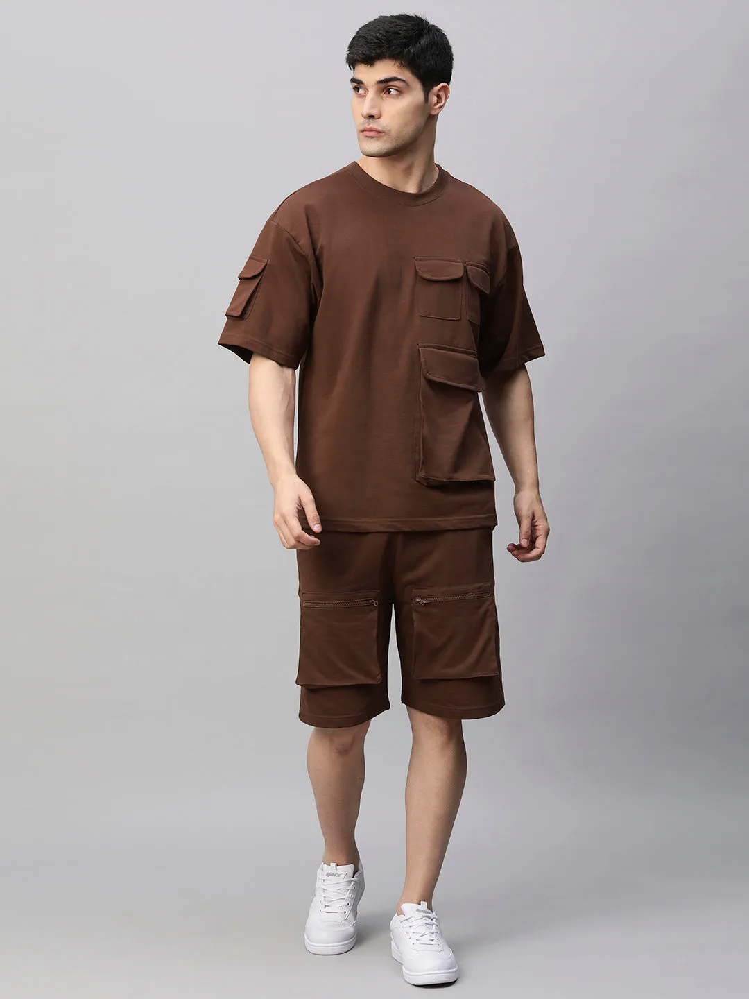 Men Premium Cargo Co-ord Set - Cocoa