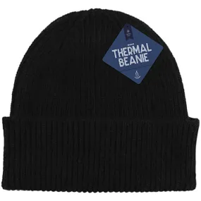 Men's Thermal Black Lined Beanie - Hat Winter Headwear Warm Knit Cap