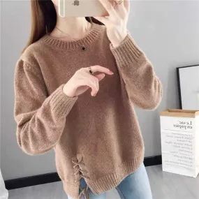 METAVERSMALL Autumn and winter new imitation chenille loose crew neck sweater 2023 Japanese and Korean casual style imitation mink velvet knitted bottoming shirt