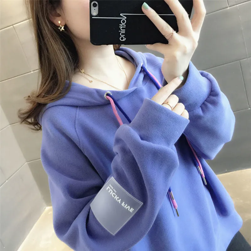 METAVERSMALL Autumn and winter new thin hooded sweater women's Korean version loose and thin short velvet thickened threaded long-sleeved top versatile