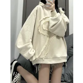 METAVERSMALL Cotton/American design hooded sweater women's autumn and winter versatile loose lazy Hong Kong style top ins trendy velvet thickened