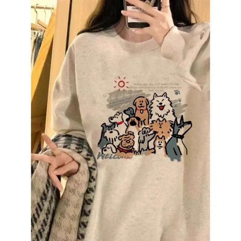 METAVERSMALL White gray ins crew neck long-sleeved sweater women's autumn and winter plus silver fox velvet thickened oversize pullover top