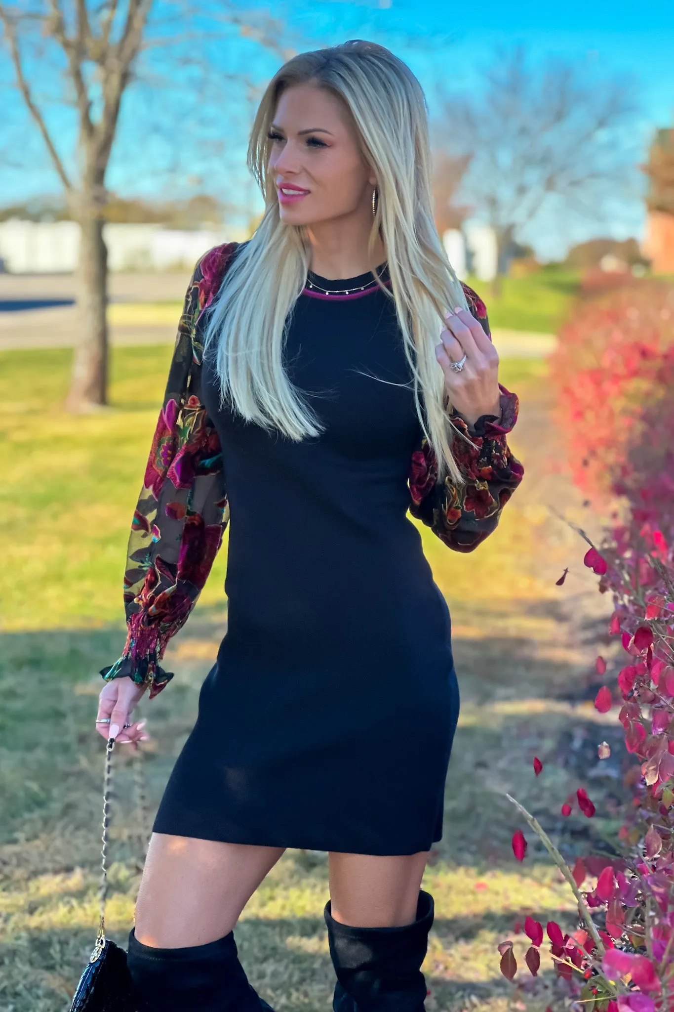 Milana Velvet Sleeve Sweater Dress : Black