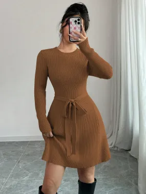 Minimalist Elegant Solid Color Fitted A-Line Mid-Length Sweater Dress