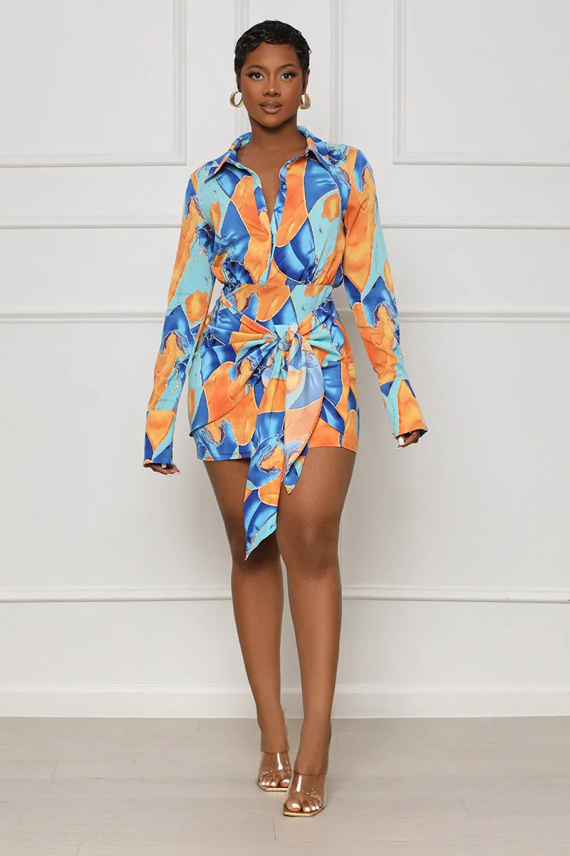 Miss Connected Abstract Wrap Dress (Blue Multi)- FINAL SALE