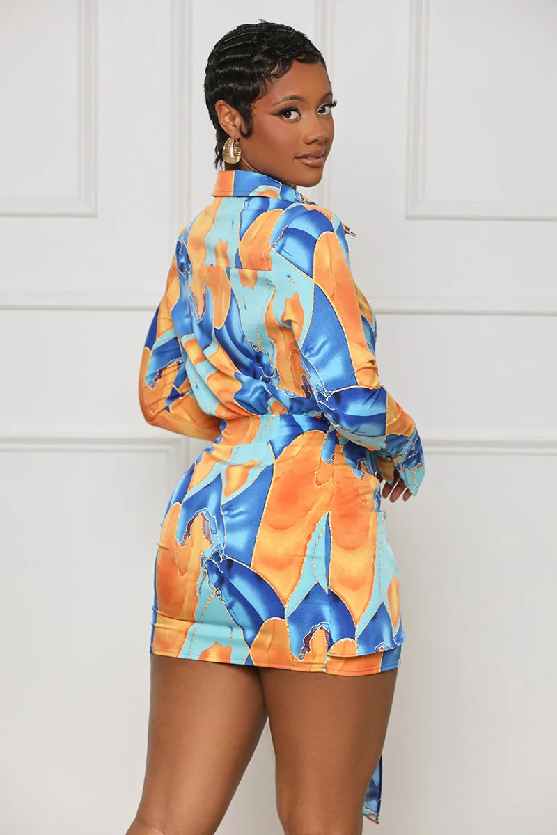 Miss Connected Abstract Wrap Dress (Blue Multi)- FINAL SALE