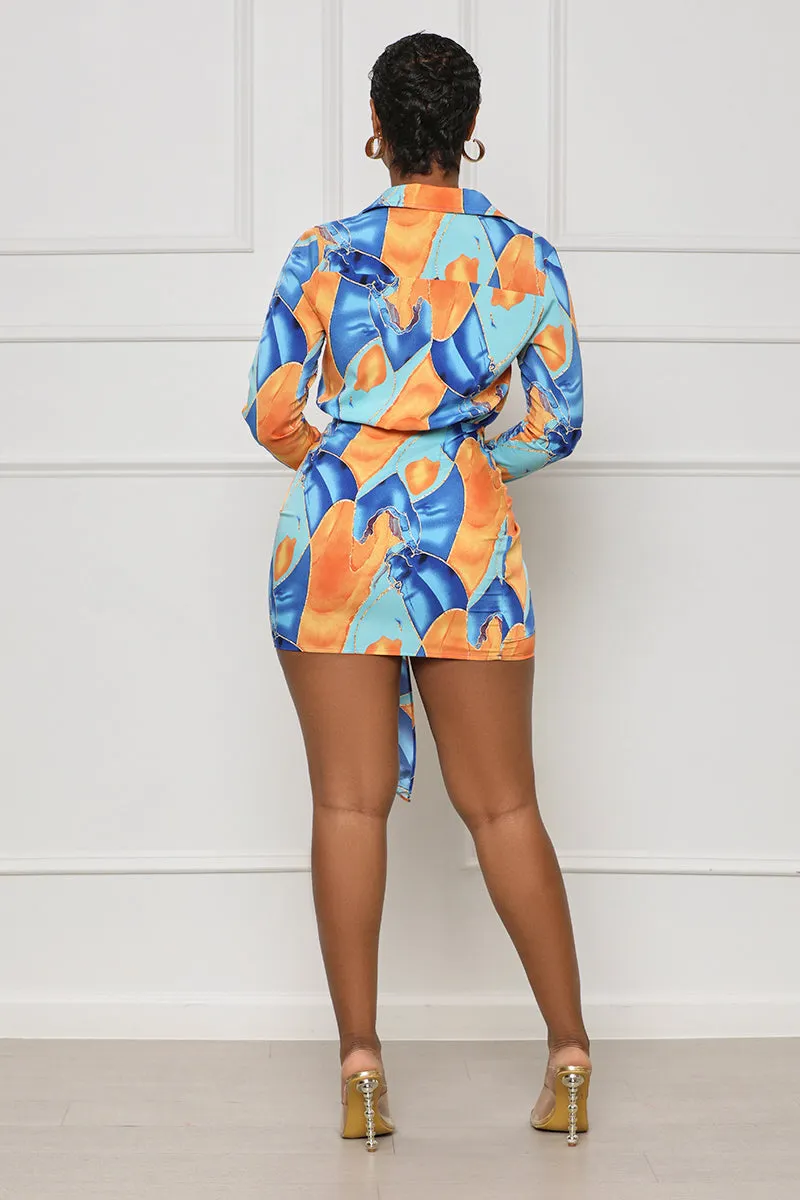 Miss Connected Abstract Wrap Dress (Blue Multi)- FINAL SALE